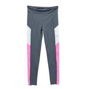 NIKE Girls Tight Fit Leggings Dri-FIT Trophy Gray Pink White